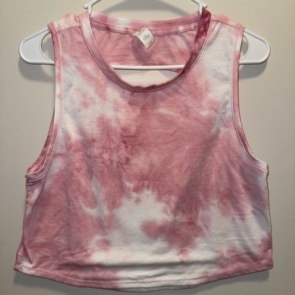 90 Degree By Reflex Pink and White Tie-Dye Muscle Tee Crop - Medium